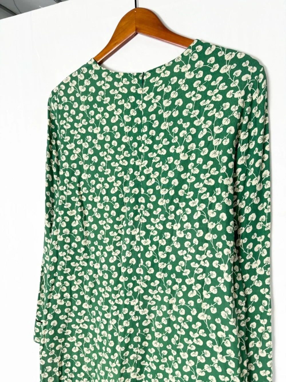 GANNI Mini Long Sleeve‎ Floral Printed Dress Crew Neck Green White EUR 36/US 4